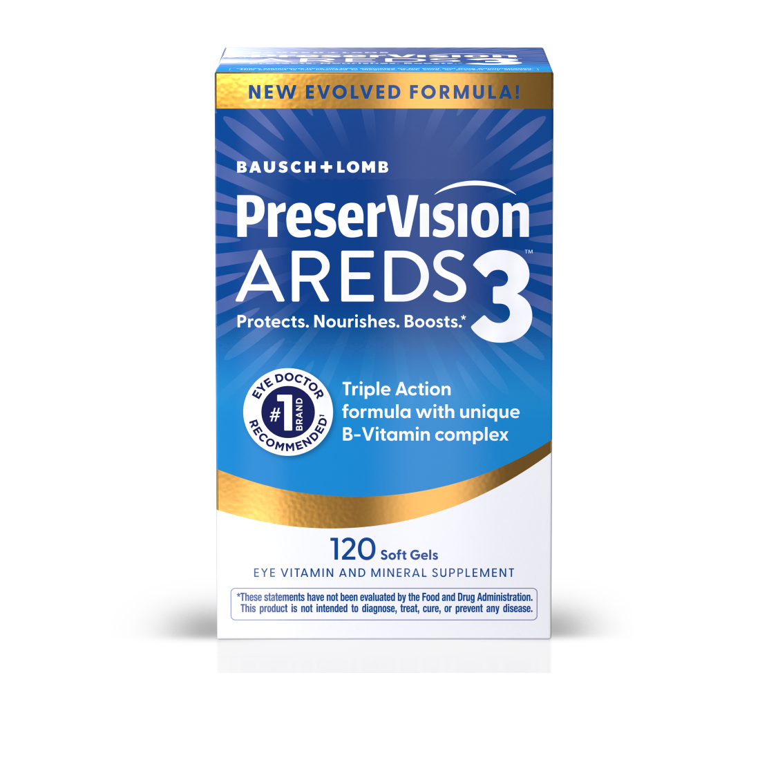 PreserVision AREDS 2 package  and bottle with two gels at the base